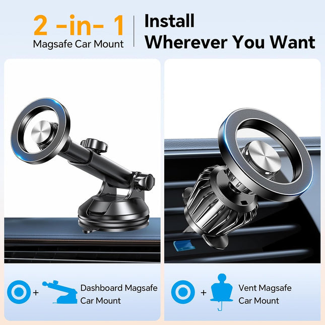 MagSafe Car Mount – Windshield, Vent & Dash Magnetic Phone Holder