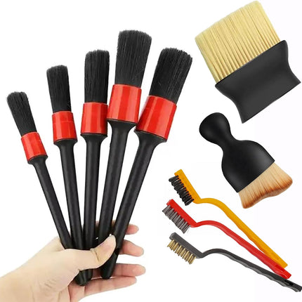 10pcs Car Detailing Brush Set, Interior Cleaning Kit, Soft Bristle & Wire Brushes