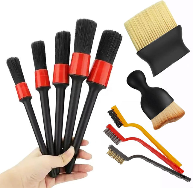 10pcs Car Detailing Brush Set, Interior Cleaning Kit, Soft Bristle & Wire Brushes