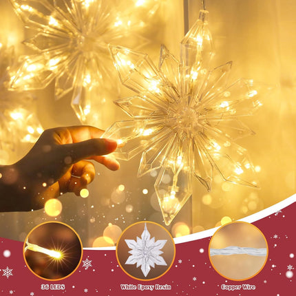 3 Pack Battery-Operated Snowflake String Lights – 36 LEDs, 8 Twinkle Modes