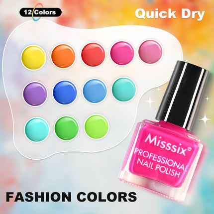 12-Color Nail Polish Set, Quick-Dry Mini Nail Lacquer for DIY Manicure & Nail Art
