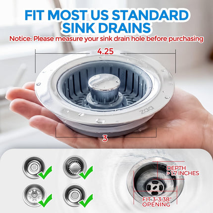 3-in-1 Kitchen Sink Drain Strainer Stopper Stainless Steel Pop-Up Basket Silver