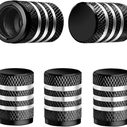 Tire Valve Stem Cap Cover (5 Pack) – Metal with Plastic Liner, Leak-Proof, Black