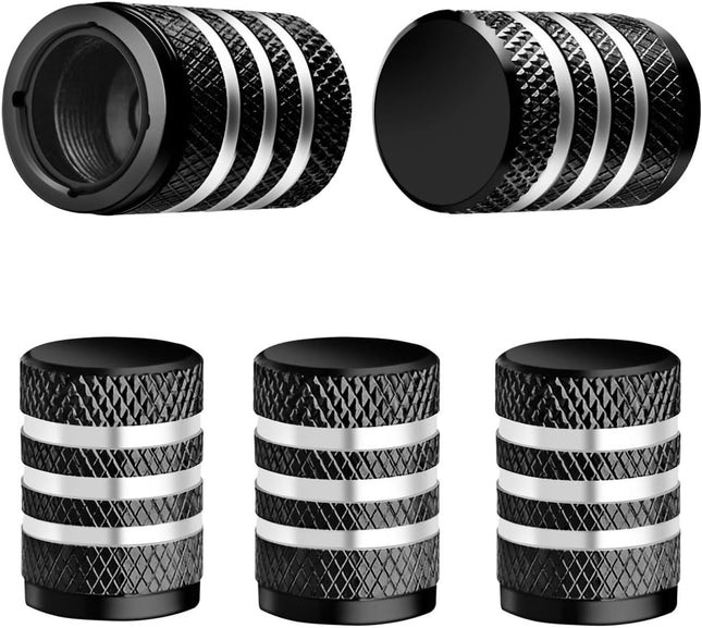 Tire Valve Stem Cap Cover (5 Pack) – Metal with Plastic Liner, Leak-Proof, Black