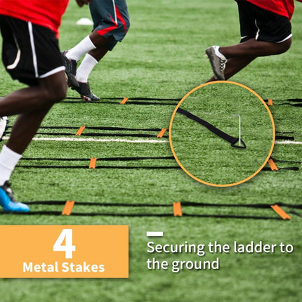 20ft Agility Ladder and Cones Set with 12 Adjustable Rungs, 4 Metal Pegs and Carry Bag