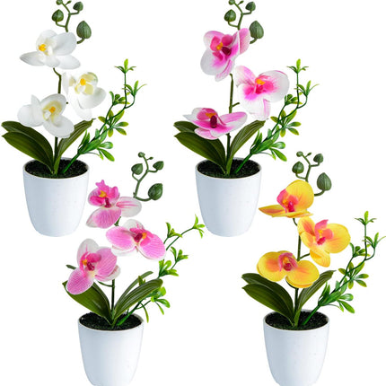 4-Pack Mini Artificial Orchid Flowers – Potted Fake Orchids with Vase, Multi-Color