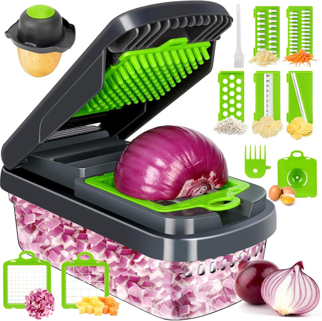 12-in-1 Multifunctional Kitchen Chopper – Vegetable Cutter, Onion Chopper, Salad Prep Tool (Grey)