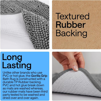 Bathroom Bath Mat 24x17 – Thick Soft Chenille, Quick Dry, Non-Slip Rubber Back