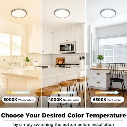 6.5-Inch LED Flush Mount Light – 12W, Adjustable Color Temp 3000K-6500K, Black