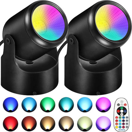 2 Pack 6W RGBW LED Indoor Spotlights with Remote Colour Changing Floor Uplights