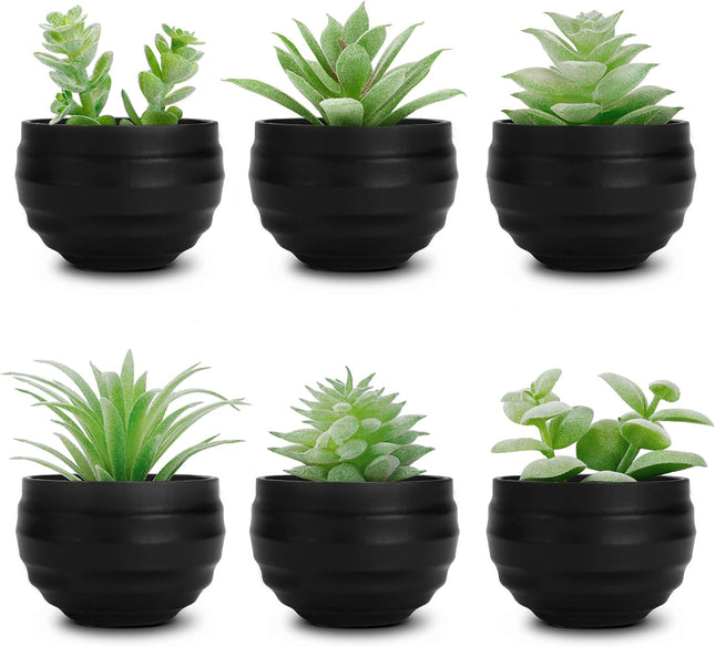 6-Piece Fake Succulent Plants – Small Potted Decor for Bedroom & Office
