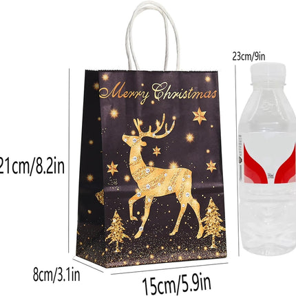 24 Pack Black Gold Christmas Gift Bags – Xmas Treat Bags with Handles