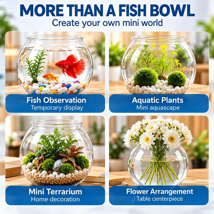 0.5 Gallon Clear Plastic Fish Bowl, Round PET Desktop Aquarium for Plants and Décor
