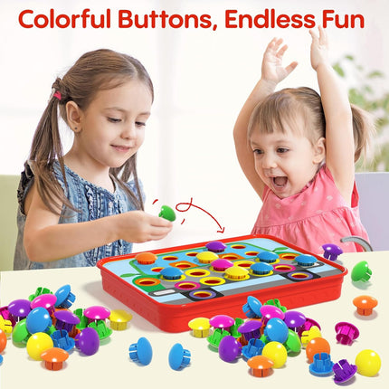 Button Art Color Matching Mosaic Pegboard Learning Toy for Kids Ages 3+