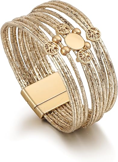 Leather Wrap Bracelet for Women – Boho Multi-Layer Cuff with Crystal Heart Beads