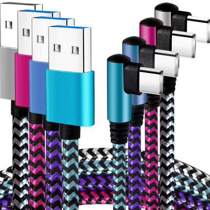 USB C Angle Cable 6FT 4Pack Nylon Braided Charging Cable for Samsung Galaxy