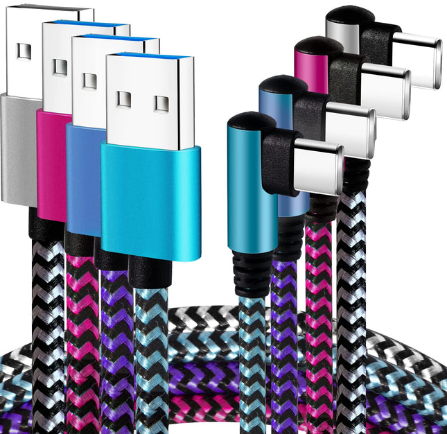 USB C Angle Cable 6FT 4Pack Nylon Braided Charging Cable for Samsung Galaxy