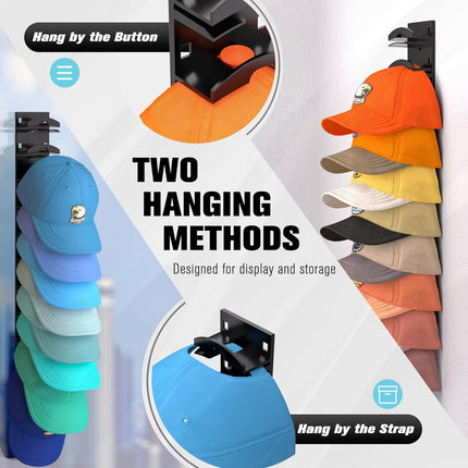 2 Pack Hat Organizer for Baseball Caps Wall Mount Holds 20 Hats Black