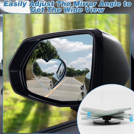 2Pcs Heart Shaped Blind Spot Mirrors – Adjustable, Wide Angle Convex, Universal Fit