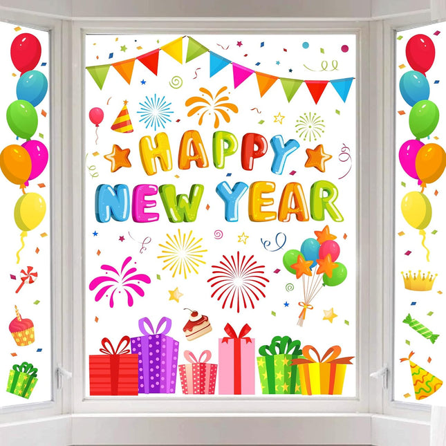 Happy New Year Window Decals – 6-Pc Colorful Reusable Party Decorations