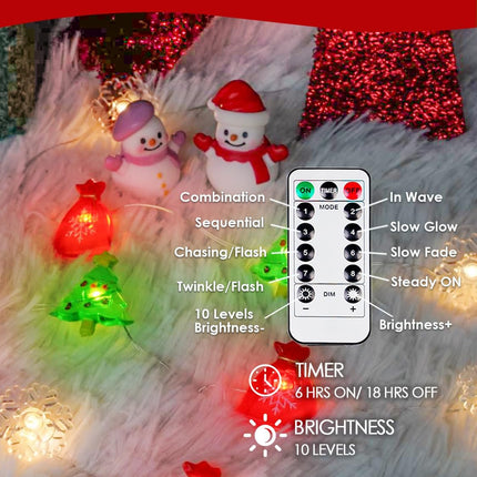 Christmas Decoration Lights – 10FT 30 LED Snowflake & Christmas Tree Fairy Lights with Battery