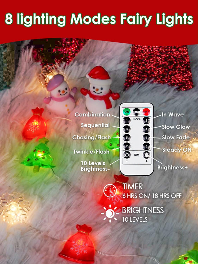 Christmas Decoration Lights – 10FT 30 LED Snowflake & Christmas Tree Fairy Lights with Battery