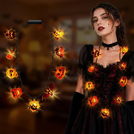 Halloween Light-Up Necklace with 9 LED Bulbs, 3 Flash Modes, Party Accessory