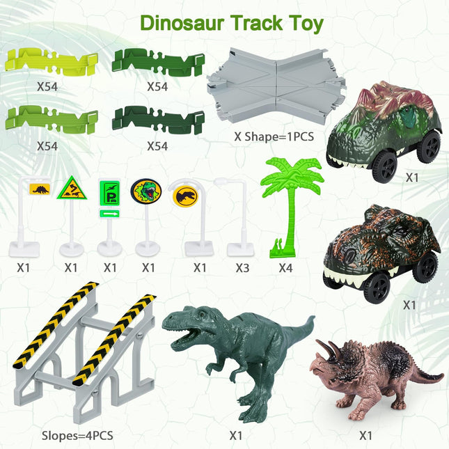 Create a Dinosaur World Road Race Playset with 2 Dinosaur Cars for Kids 3+