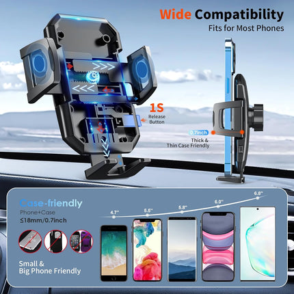 Upgraded 3-in-1 Car Phone Mount – Powerful Suction for Dashboard, Vent & Windshield