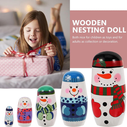 5PCS Christmas Snowman Matryoshka Dolls – Handmade Russian Nesting Dolls