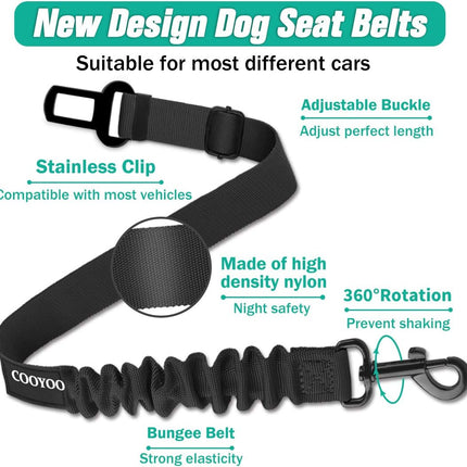 Elastic Dog Car Seat Belt – Heavy Duty Adjustable Pet Safety Harness, Retractable Design (Black)