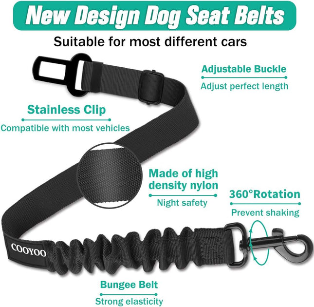 Elastic Dog Car Seat Belt – Heavy Duty Adjustable Pet Safety Harness, Retractable Design (Black)