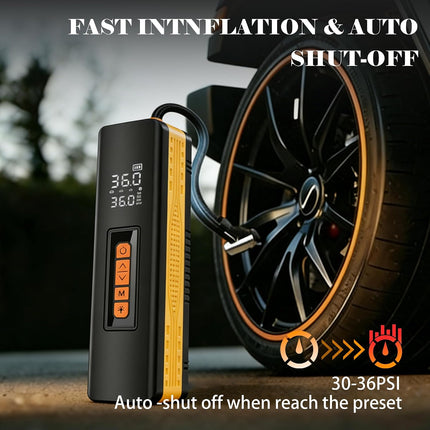 5X Faster Portable Tire Inflator, Cordless Air Compressor with Powerful Battery, Yellow