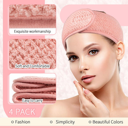 4 Pack Spa Facial Headbands Pea Green Pink Beige Gray Soft Adjustable Hair Wrap