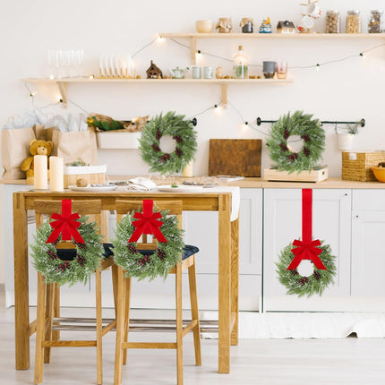 6 Mini Norfolk Christmas Wreaths 15-Inch Real Touch Bow Perfect Kitchen Cabinets & Holiday Decor