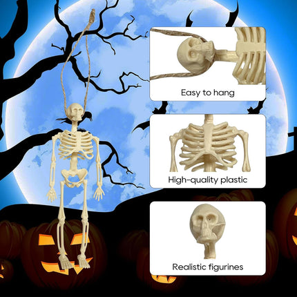 10-Pack 5.9in Mini Skeleton Figurines, Non-Poseable Halloween Graveyard Party Decor