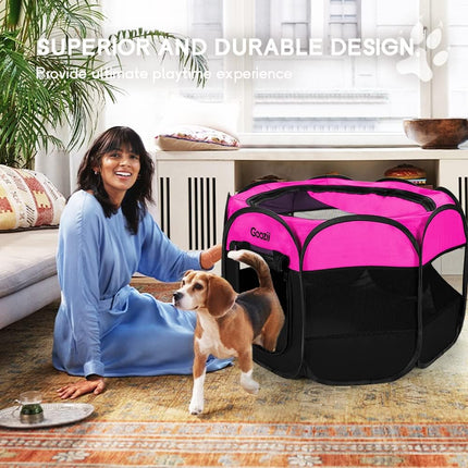Portable Cat Playpen Indoor Outdoor Foldable Pet Tent with Zipper Door Pink