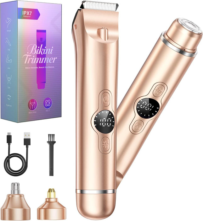 4-in-1 Bikini Trimmer Women Dual Head Electric Razor Wet Dry Body Shaver