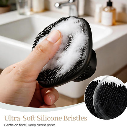 2Pcs Silicone Back & Face Scrubber Set, 17in Handle, Exfoliating Shower Brushes