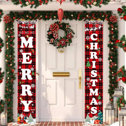 Merry Christmas Red Black Buffalo Plaid Sign Set, Indoor Outdoor Front Door Decor