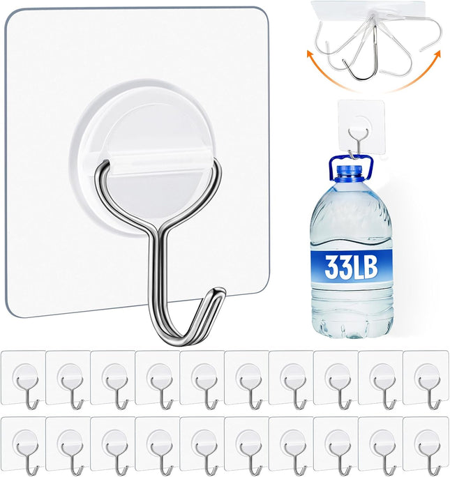 48 Pack Heavy Duty Adhesive Wall Hooks – Max 33lbs, Waterproof & Rustproof