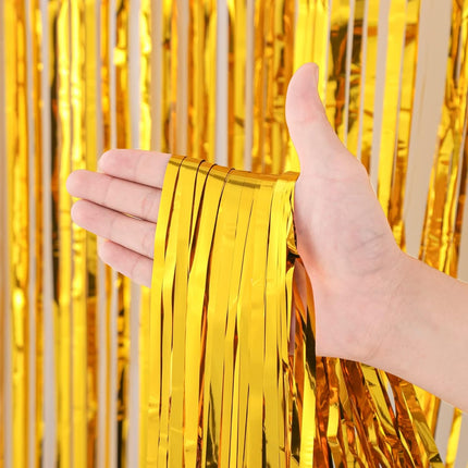 3 Pack Gold Foil Fringe Backdrop Curtains 3.3x8.2 Ft Tinsel Streamers Party