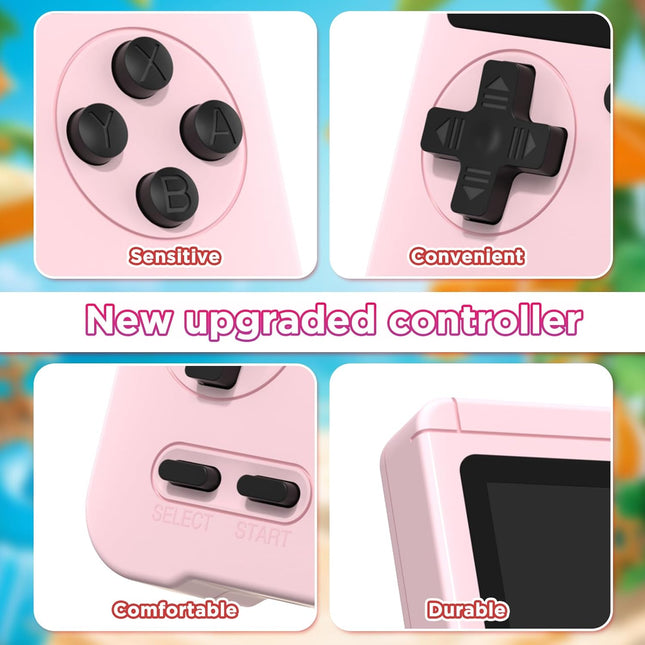 Portable Mini Gaming Console, 500 Games, 3” IPS Display, Pink Electronic Toy