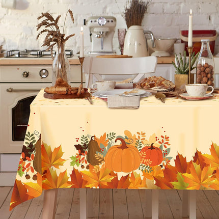 3-Pack Fall Thanksgiving Tablecloths, Yellow Pumpkin Print Disposable Table Covers