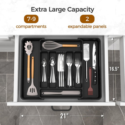 Extra Large Expandable Silverware Organizer – Adjustable Kitchen Utensil Holder
