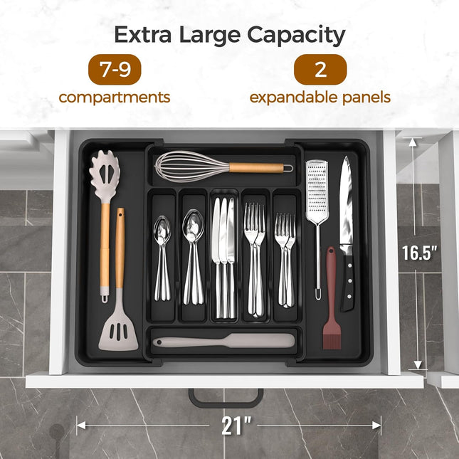 Extra Large Expandable Silverware Organizer – BPA-Free, Adjustable Utensil Holder for Kitchen