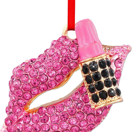 Pink Lips Lipstick Christmas Ornament – Sexy Makeup Tree Decoration for Holiday Style