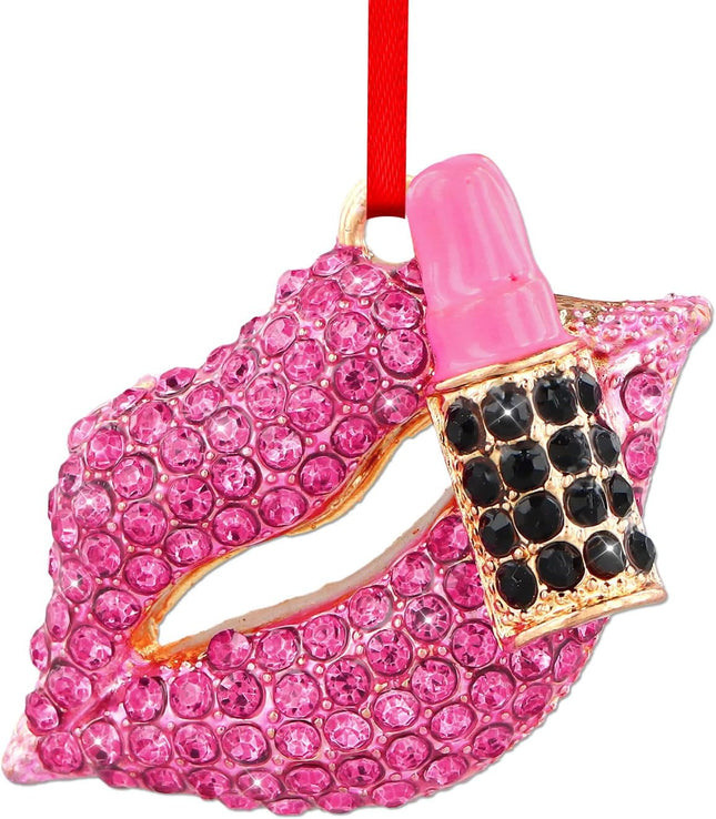 Pink Lips Lipstick Christmas Ornament – Sexy Makeup Tree Decoration for Holiday Style