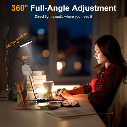 15W LED Desk Lamp with USB Charging Ports Dimmable Table Light for Bedroom, Study