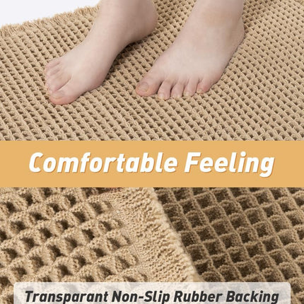 Waffle Bath Mat 17x24", Ultra Absorbent Non-Slip Quick Dry Bathroom Rug, Brown